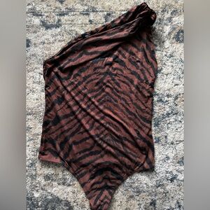 Sexy Brown/black zebra print one shoulder bodysuit - NWT unworn